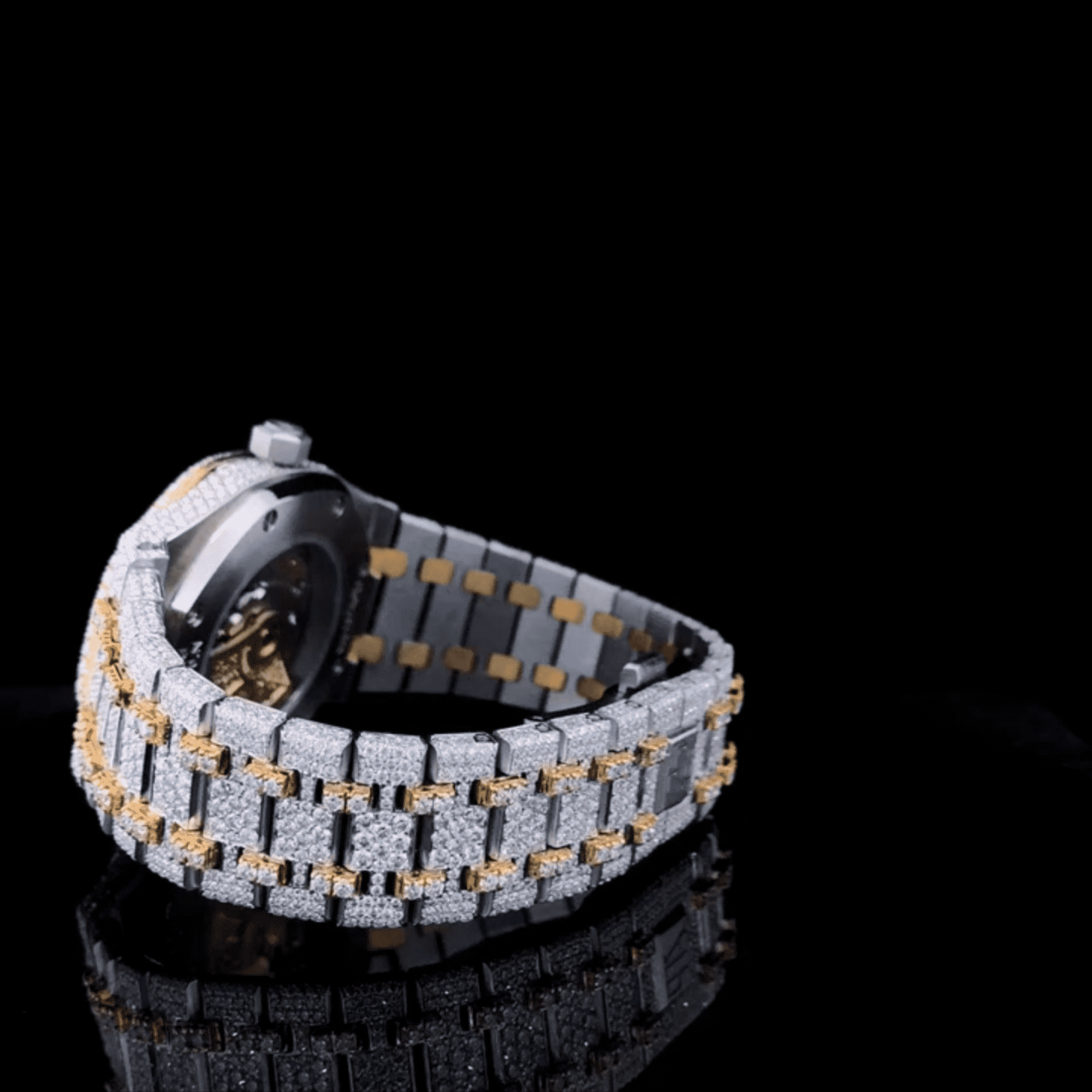 Custom Gold-Accent Arabic Dial Jumbo Flower Bezel Watch – VVS Moissanite Two-Tone Royal Edition 8 Custom Gold-Accent Arabic Dial Jumbo Flower Bezel Watch – VVS Moissanite Two-Tone Royal Edition - Image 8