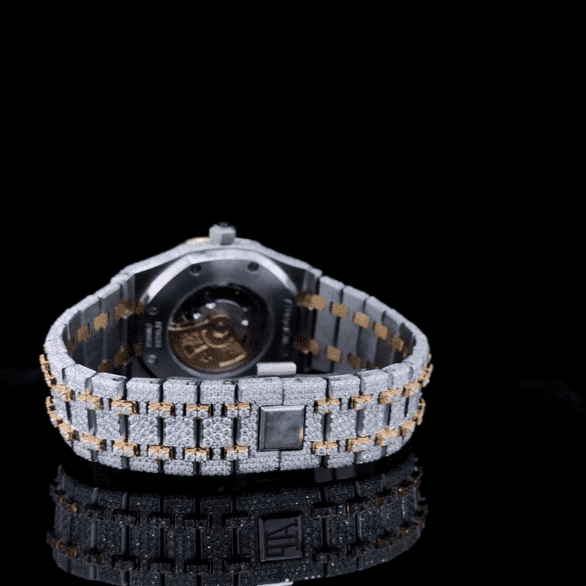 Custom Gold-Accent Arabic Dial Jumbo Flower Bezel Watch – VVS Moissanite Two-Tone Royal Edition 7 Custom Gold-Accent Arabic Dial Jumbo Flower Bezel Watch – VVS Moissanite Two-Tone Royal Edition - Image 7