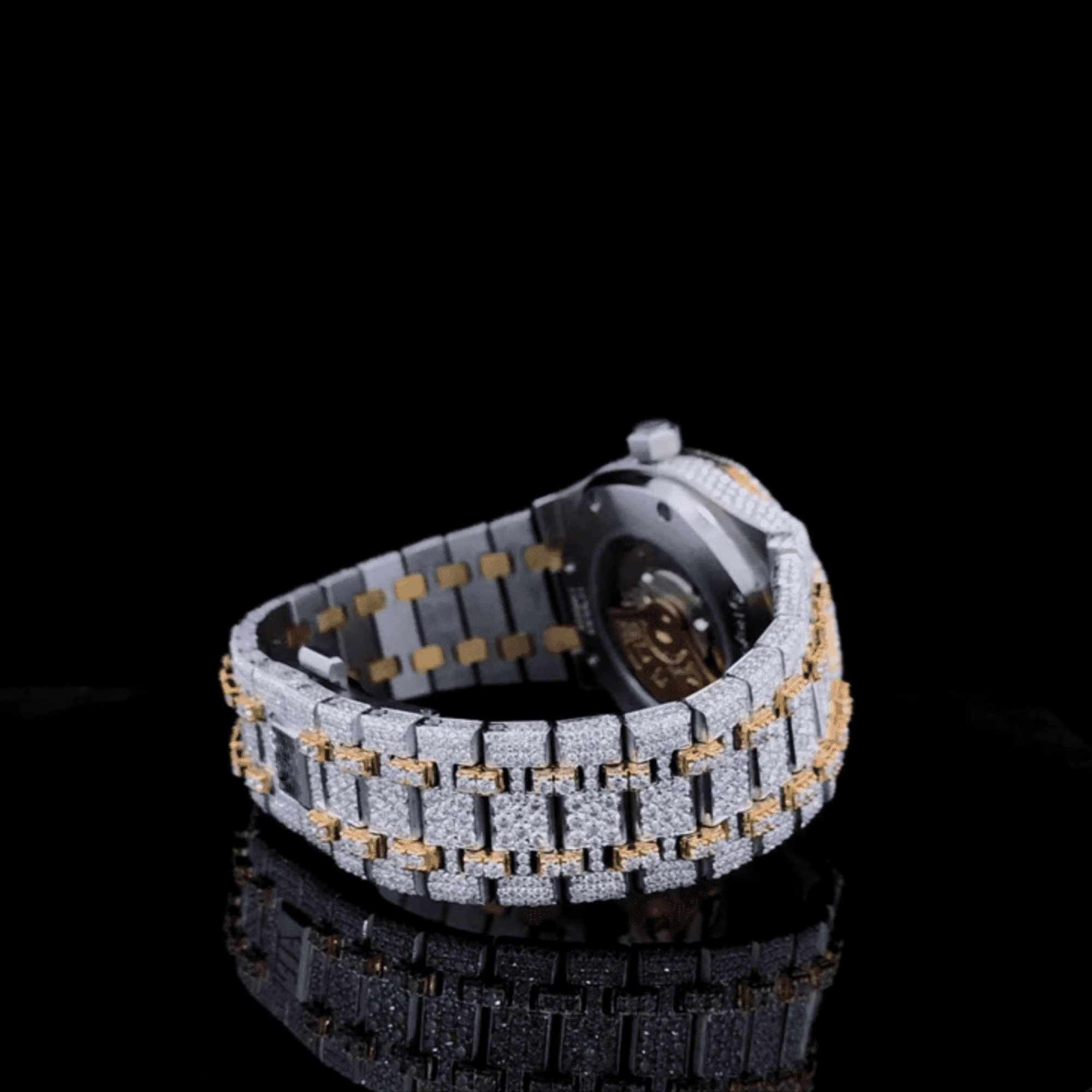 Custom Gold-Accent Arabic Dial Jumbo Flower Bezel Watch – VVS Moissanite Two-Tone Royal Edition 6 Custom Gold-Accent Arabic Dial Jumbo Flower Bezel Watch – VVS Moissanite Two-Tone Royal Edition - Image 6