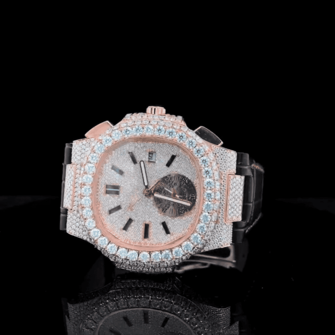 Stylish Iced Out Moissanite Watch with Silicone Comfort 1 Stylish Iced Out Moissanite Watch with Silicone Comfort