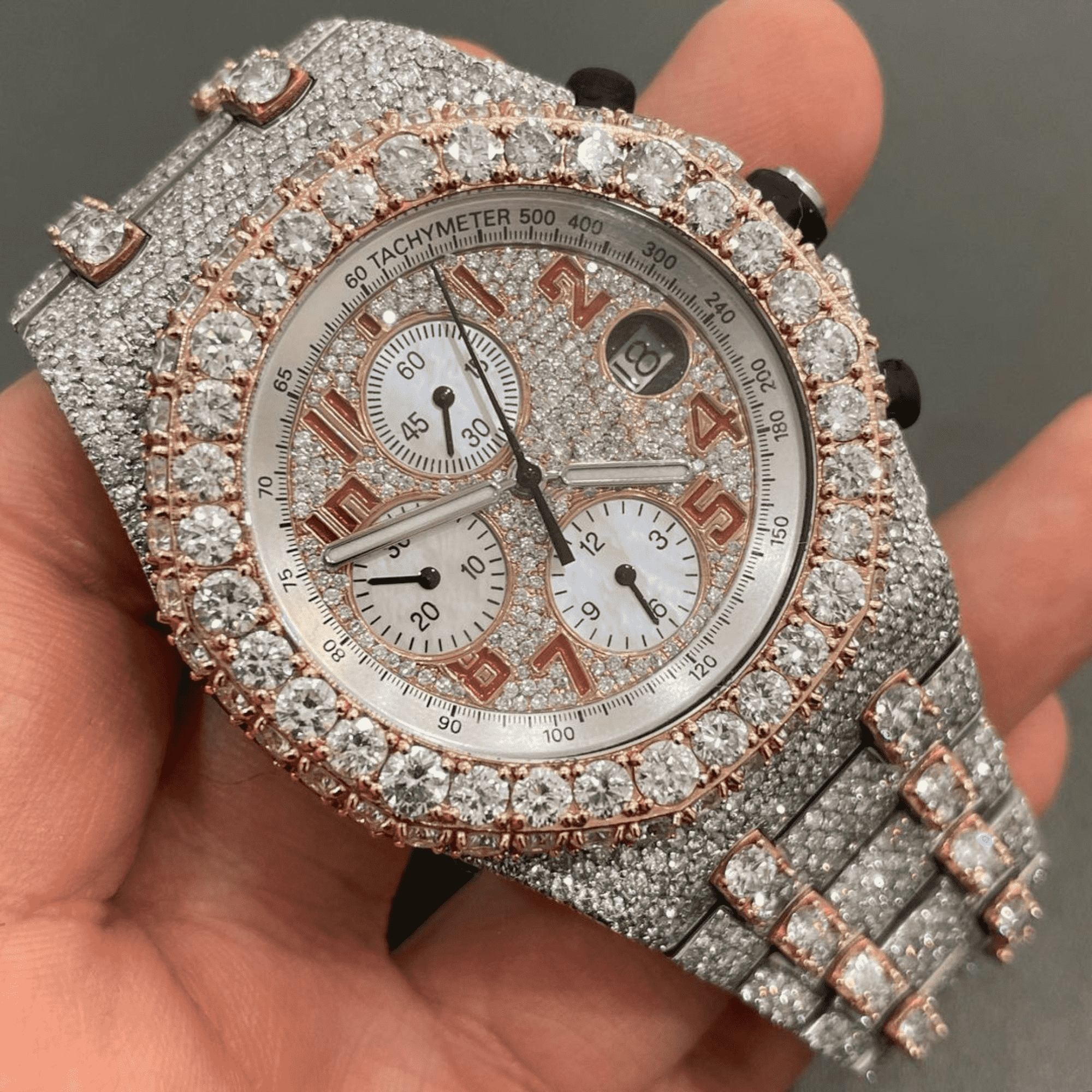 Classic Moissanite Diamond Iced Out Bust Down Watch 1 Classic Moissanite Diamond Iced Out Bust Down Watch