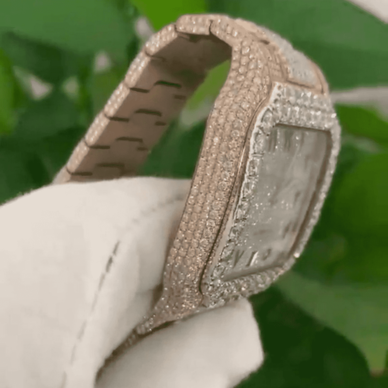 IcedJewelz Two-Tone Rose Gold Baguette Arabic Watch – VVS Moissanite Square Bust Down 3 IcedJewelz Two-Tone Rose Gold Baguette Arabic Watch – VVS Moissanite Square Bust Down - Image 3