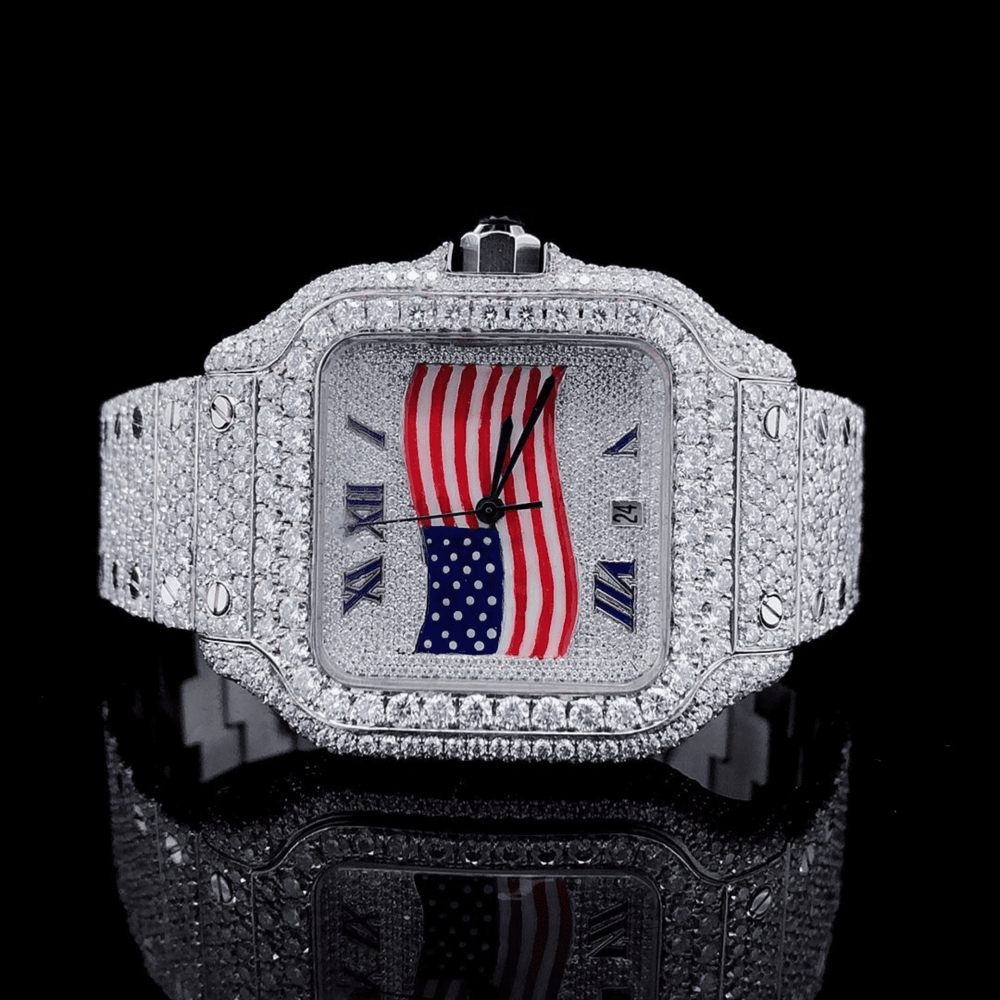 Men’s Iced Out 44mm Watch Premium 14K White Gold Plated 1 moissanite watches that pass diamond tester