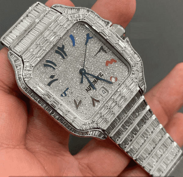 IcedJewelz Full Baguette Bezel Arabic Watch – VVS Moissanite Rainbow Dial Bust Down 2 IcedJewelz Full Baguette Bezel Arabic Watch – VVS Moissanite Rainbow Dial Bust Down - Image 2