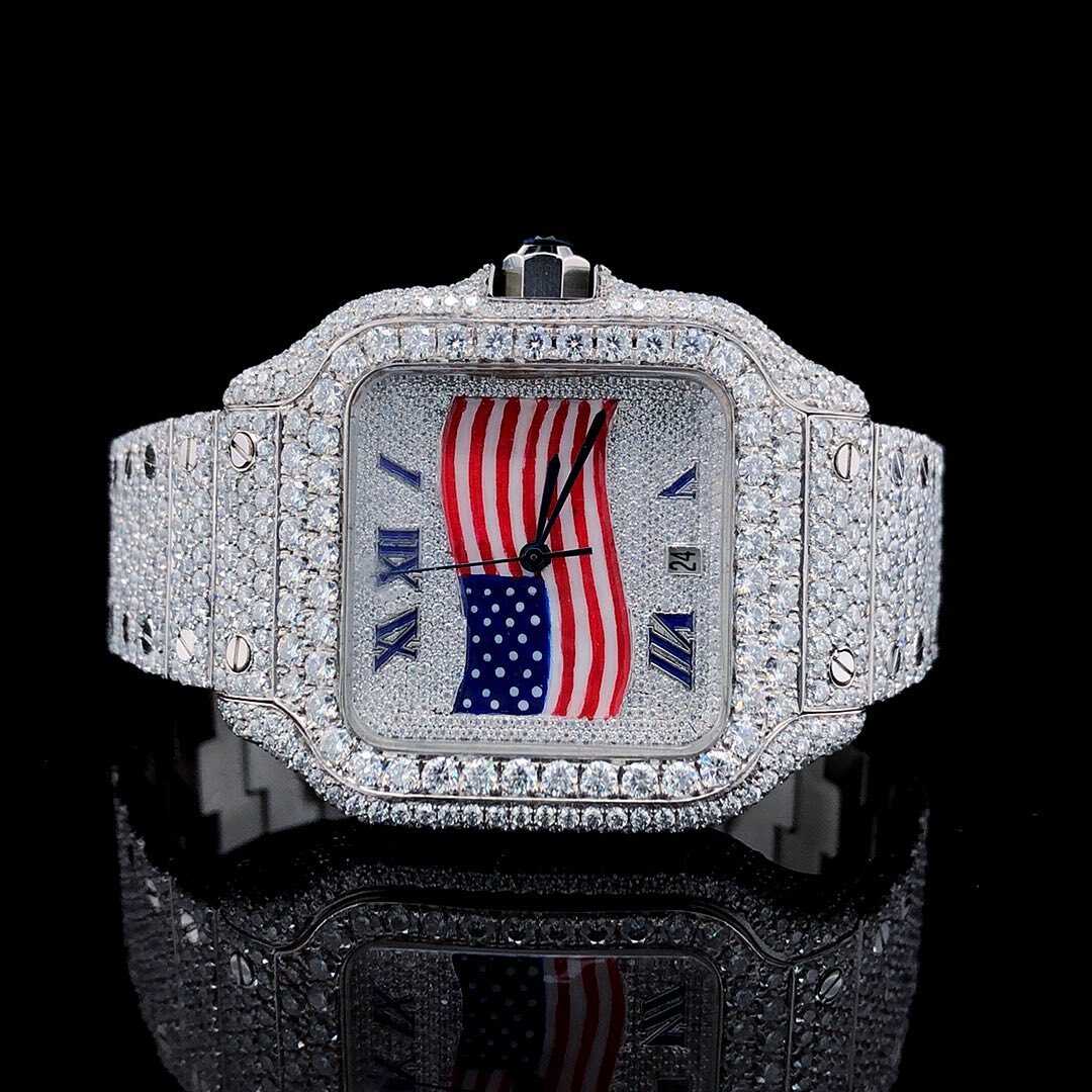 Men’s Iced Out 44mm Watch Premium 14K White Gold Plated 2 moissanite watches that pass diamond tester